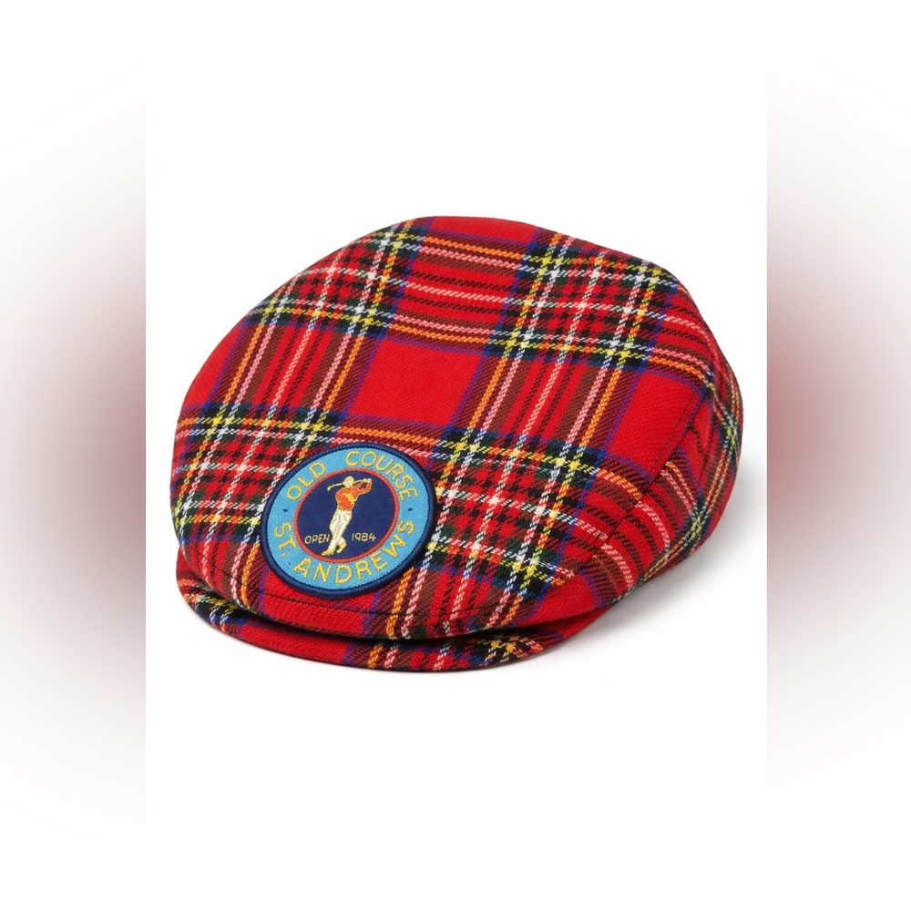 Vintage St Andrews Old Course Tartan Golf Cap Hat Red Plaid